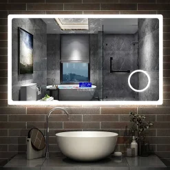 AICA Sanitaire Miroir de salle de bain led bluetooth, 140x80cm Anti-buée, 3x Loupe, 3 couleurs de lumière,