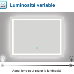 AICA Sanitaire Miroir de salle de bain LED dimmable, avec mémoire et anti-buée, 100x80cm, IP44,