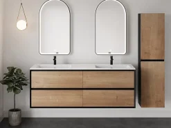 Vente-unique Miroir de salle de bain lumineux en arche anti-buée avec bouton tactile - Contour noir mat - 50 x 90 cm - VIANORIA* Miroir Simple