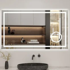 AICA Sanitaire Miroir de salle de bain LED 80x60cm tricolore anti-buée + bluetooth + loupe + mémoire + dimmable,
