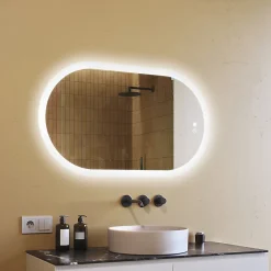 Artforma Miroir de salle de bain lumineux - - Ovale - 120x70cm - LED Dual + interrupteur tactile + anti-buée* Miroir Lumineux