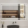 AICA Sanitaire Miroir de salle de bain LED 80x60cm tricolore anti-buée + loupe + bluetooth + horloge + mémoire + dimmable,* Miroir Lumineux