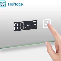 AICA Sanitaire Miroir de salle de bain LED 80x60cm tricolore anti-buée + loupe + bluetooth + horloge + mémoire + dimmable,* Miroir Lumineux