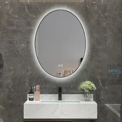 Luxury Bain Miroir de salle de bain LED 50x70cm ovale anti buée avec cadre en aluminium noir LuxuryBain* Miroir Lumineux