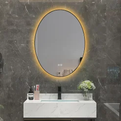 Luxury Bain Miroir de salle de bain LED 50x70cm ovale anti buée avec cadre en aluminium noir LuxuryBain* Miroir Lumineux