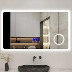 AICA Sanitaire Miroir de salle de bain led bluetooth, 140x80cm Anti-buée, 3x Loupe, 3 couleurs de lumière,* Miroir Grossissant Lumineux