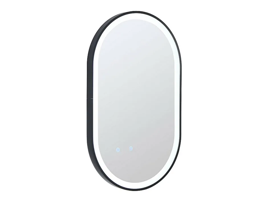 Vente-unique Miroir de salle de bain lumineux ovale anti buée avec contour noir - 50 x 80 cm - ALARICO* Miroir Simple