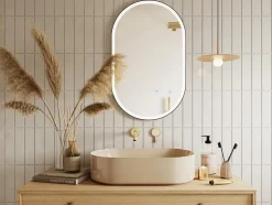 Vente-unique Miroir de salle de bain lumineux ovale anti buée avec contour noir - 50 x 80 cm - ALARICO* Miroir Simple