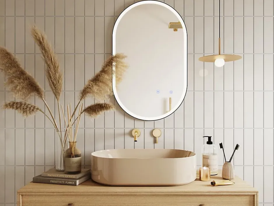 Vente-unique Miroir de salle de bain lumineux ovale anti buée avec contour noir - 50 x 80 cm - ALARICO* Miroir Simple