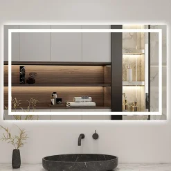 AICA Sanitaire Miroir de salle de bain LED 100x60cm tricolore anti-buée + bluetooth + horloge + mémoire + dimmable,