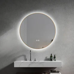 Luxury Bain Miroir de salle de bain LED 60cm rond anti buée avec cadre en aluminium doré, or LuxuryBain* Miroir Lumineux