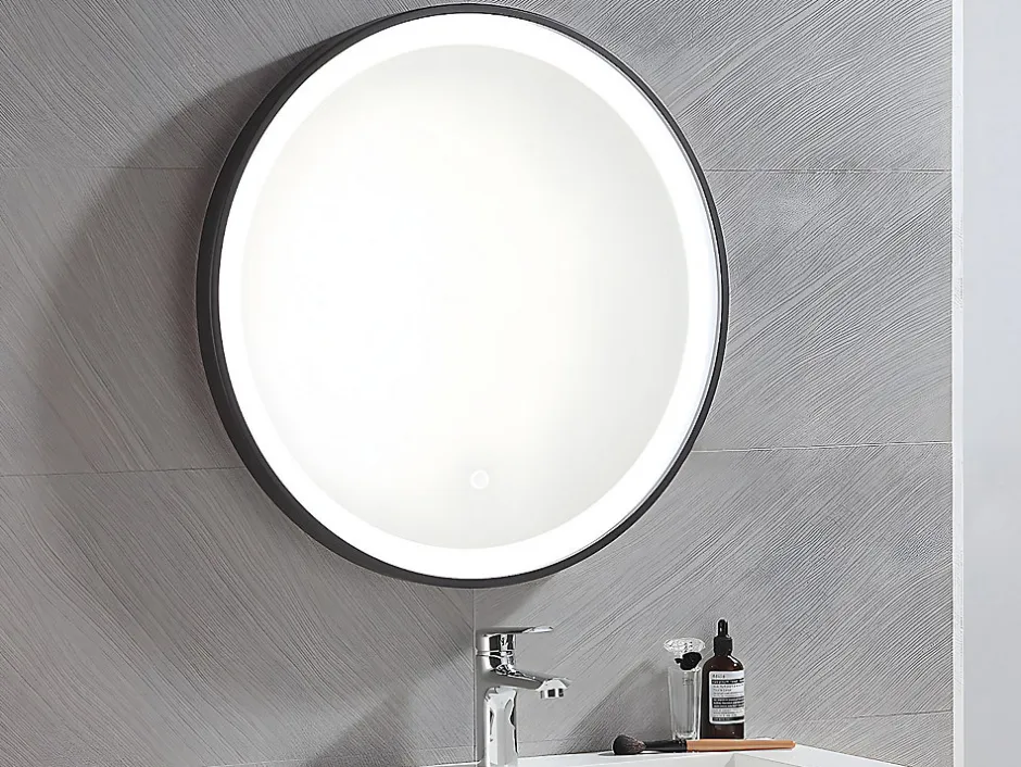 Vente-unique Miroir de salle de bain lumineux rond noir à Leds - D. 60 cm - NUMEA* Miroir Simple