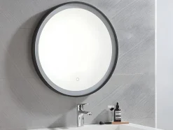 Vente-unique Miroir de salle de bain lumineux rond noir à Leds - D. 60 cm - NUMEA* Miroir Simple