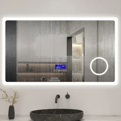 AICA Sanitaire Miroir de salle de bain led bluetooth, 120x70cm Anti-buée, 3x Loupe, 3 couleurs de lumière,* Miroir Grossissant Lumineux