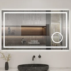 AICA Sanitaire Miroir de salle de bain LED 100x60cm tricolore anti-buée + bluetooth + loupe + mémoire + dimmable,