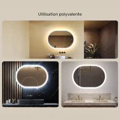 Artforma Miroir de salle de bain lumineux - - Ovale - 100x70cm - LED Dual + interrupteur tactile + anti-buée