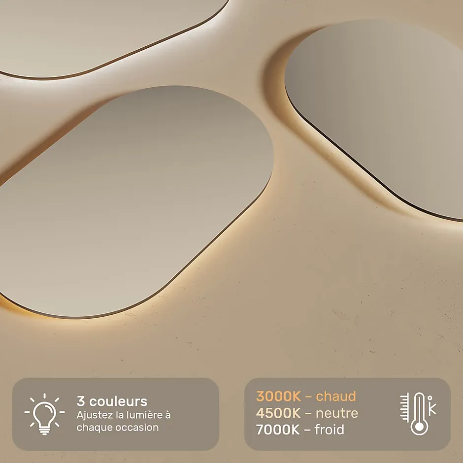 Artforma Miroir de salle de bain lumineux - - Ovale - 100x70cm - LED Dual + interrupteur tactile + anti-buée
