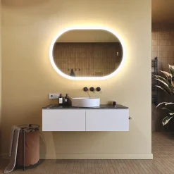 Artforma Miroir de salle de bain lumineux - - Ovale - 100x70cm - LED Dual + interrupteur tactile + anti-buée