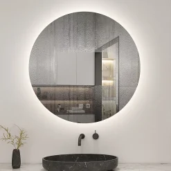 AICA Sanitaire Miroir de salle de bain LED rond 70 cm avec rétro-éclairage, tricolore + anti-buée + mémoire + gradation infinie,