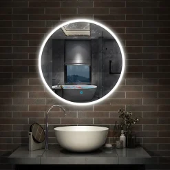 AICA Sanitaire Miroir de salle de bain LED rond de 80cm, dimmable + mémoire + antibuée, avec interrupteur tactile, blanc,* Miroir Lumineux
