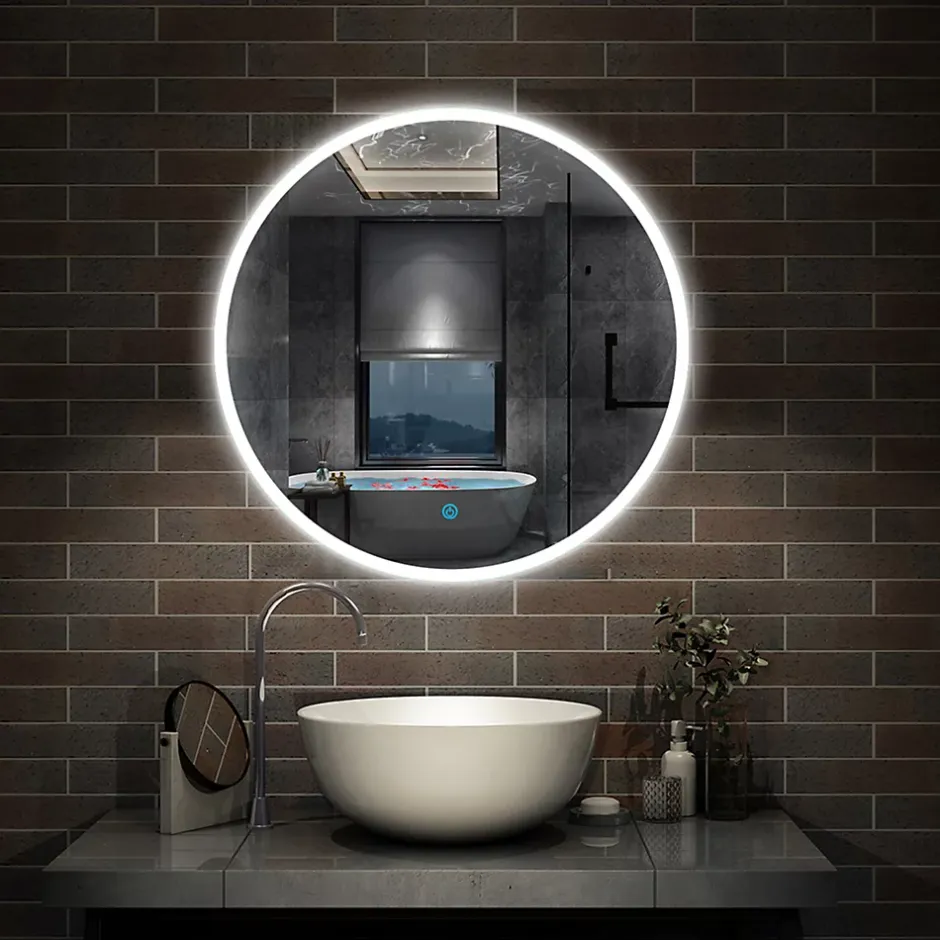 AICA Sanitaire Miroir de salle de bain LED rond de 70cm, dimmable + mémoire + antibuée, avec interrupteur tactile, blanc,* Miroir Lumineux