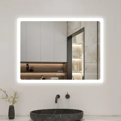 AICA Sanitaire Miroir de salle de bain LED avec bluetooth et horloge, 100x60cm, Tri-color, anti-buée,* Miroir Lumineux