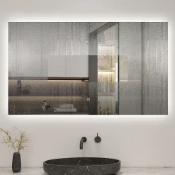 AICA Sanitaire Miroir de salle de bain LED 80x60 cm rétro-éclairé sans cadre avec anti-buée + mémoire + dimmable,* Miroir Lumineux