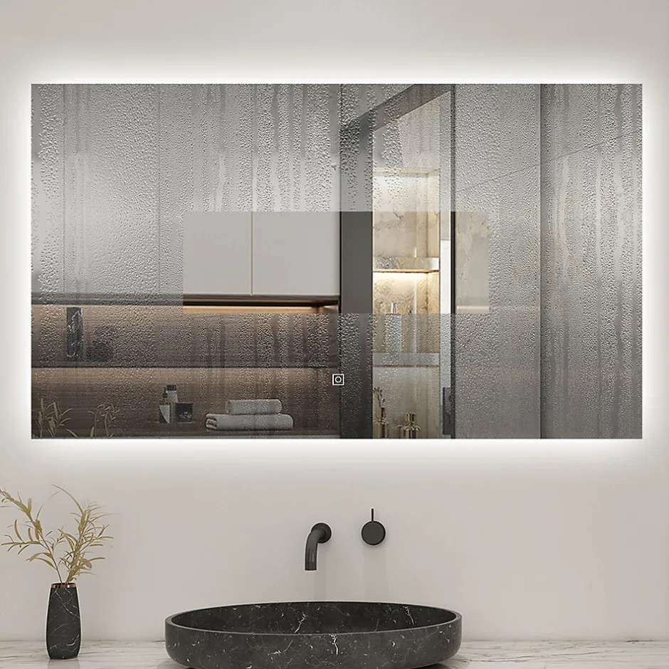 AICA Sanitaire Miroir de salle de bain LED 80x60 cm rétro-éclairé sans cadre avec anti-buée + mémoire + dimmable,* Miroir Lumineux