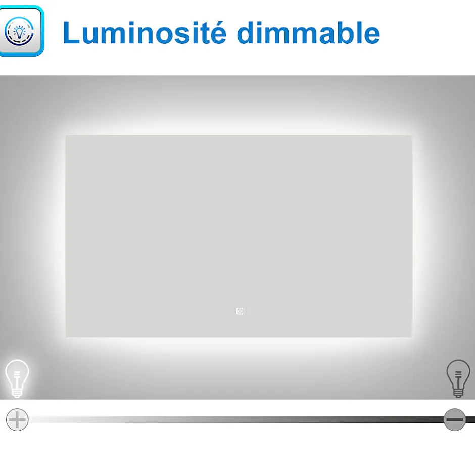 AICA Sanitaire Miroir de salle de bain LED 80x60 cm rétro-éclairé sans cadre avec anti-buée + mémoire + dimmable,* Miroir Lumineux
