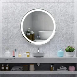 Giantex Miroir de Salle de Bain LED Miroir Mural avec 3 Couleurs de Lumière & Luminosité Réglable Miroir de Coiffeuse LED* Miroir Lumineux