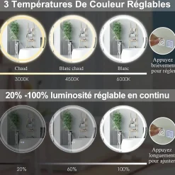 Giantex Miroir de Salle de Bain LED Miroir Mural avec 3 Couleurs de Lumière & Luminosité Réglable Miroir de Coiffeuse LED* Miroir Lumineux