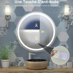 Giantex Miroir de Salle de Bain LED Miroir Mural avec 3 Couleurs de Lumière & Luminosité Réglable Miroir de Coiffeuse LED* Miroir Lumineux