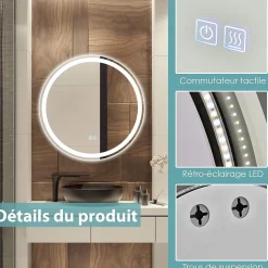 Giantex Miroir de Salle de Bain LED Miroir Mural avec 3 Couleurs de Lumière & Luminosité Réglable Miroir de Coiffeuse LED* Miroir Lumineux