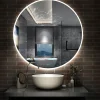AICA Sanitaire Miroir de salle de bain LED rond de 120cm, dimmable + mémoire + antibuée, avec interrupteur tactile, blanc,