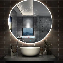 AICA Sanitaire Miroir de salle de bain LED rond de 120cm, dimmable + mémoire + antibuée, avec interrupteur tactile, blanc,