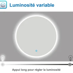 AICA Sanitaire Miroir de salle de bain LED rond de 120cm, dimmable + mémoire + antibuée, avec interrupteur tactile, blanc,