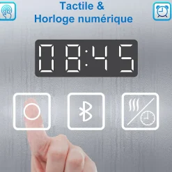 AICA Sanitaire Miroir de Salle de Bain LED Intelligent 100x80 cm - Anti-Buée, Bluetooth, Horloge, Variateur de Lumière 3C