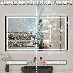AICA Sanitaire Miroir de Salle de Bain LED Intelligent 100x80 cm - Anti-Buée, Bluetooth, Horloge, Variateur de Lumière 3C