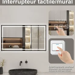 AICA Sanitaire Miroir de Salle de Bain LED Intelligent 100x80 cm - Anti-Buée, Bluetooth, Horloge, Variateur de Lumière 3C
