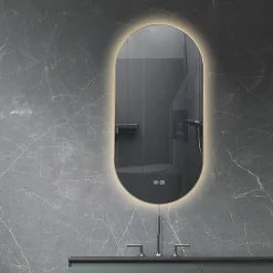 Luxury Bain Miroir de salle de bain LED 45x90cm ovale anti buée avec cadre en aluminium doré, or LuxuryBain* Miroir Lumineux