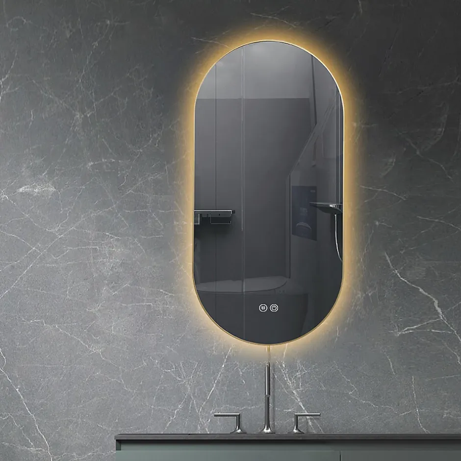 Luxury Bain Miroir de salle de bain LED 45x90cm ovale anti buée avec cadre en aluminium doré, or LuxuryBain* Miroir Lumineux