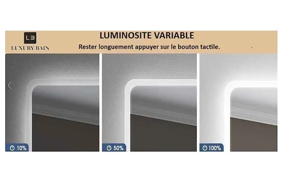 Luxury Bain Miroir de salle de bain LED 60x80cm à luminosité variable rectangulaire LuxuryBain* Miroir Lumineux