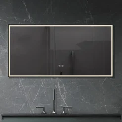 Luxury Bain Miroir de salle de bain LED 110x60cm anti buée, luminosité variable avec cadre en aluminium noir LuxuryBain* Miroir Lumineux