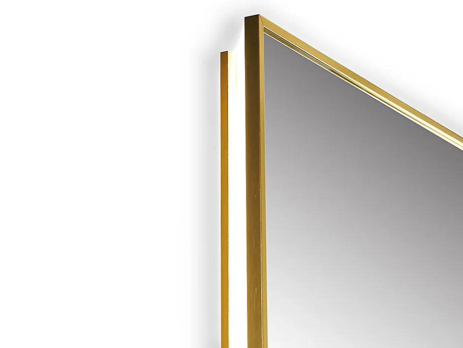 Vente-unique Miroir de salle de bain lumineux rectangulaire anti-buée avec bouton tactile - Contour doré - 50 x 150 cm - ORINELIA