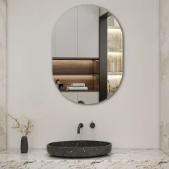 AICA Sanitaire Miroir de salle de bain ovale sans cadre 60x80 cm,