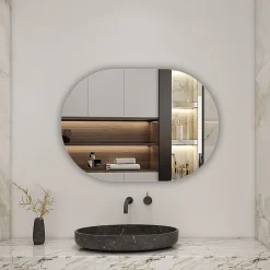 AICA Sanitaire Miroir de salle de bain ovale sans cadre 60x80 cm,