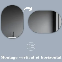 AICA Sanitaire Miroir de salle de bain ovale sans cadre 60x80 cm,