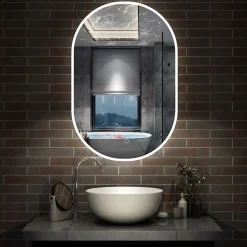 AICA Sanitaire Miroir de salle de bain ovale 60x100cm, mémoire + dimmable + anti-buée, IP44, 6000K blanc froid,