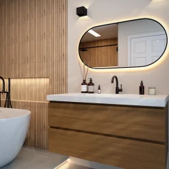 Mirlux Miroir de salle de bain ovale chauffant et éclairé par LED 100x50cm avec cadre noir