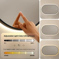 Mirlux Miroir de salle de bain ovale chauffant et éclairé par LED 100x50cm avec cadre noir